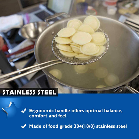 Hicook Stainless Steel Kitchen Spider Strainer Skimmer Ladle Food Dumpling Noodle Strainer for Pasta Spaghetti Noodles and Frying, 5 inches