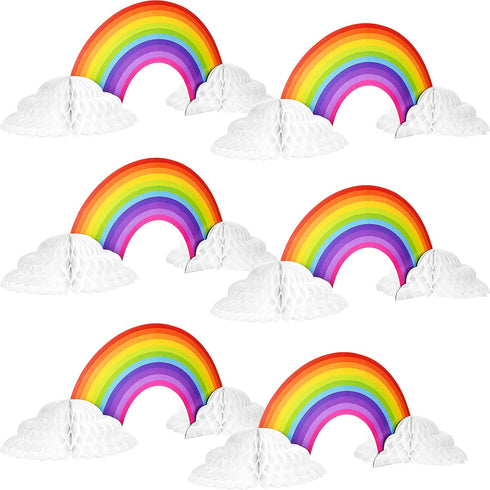 Rainbow Honeycomb Paper Centerpiece Rainbow Cloud Centerpieces Unicorn No Crease Converting Rainbow Centerpieces for Birthday Party Baby Shower Tables Decoration (6 Pieces)