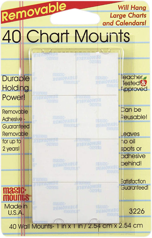 Magic Mounts Removable Chart Mounts, 1" x 1", Pack of 40