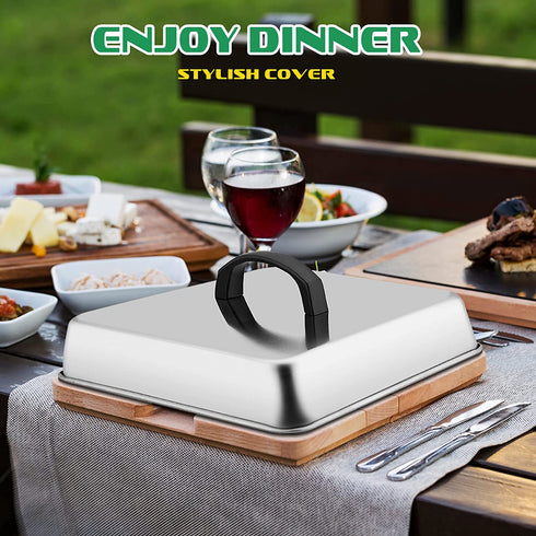 HaSteeL Square Cheese Melting Dome, Stainless Steel 9…“ x 9…“ x 2 Inch Steaming Basting Cover, Heavy Duty Griddle Grill Accessories for Flat Top Teppanyaki Cast Iron BBQ Outdoor Kitchen Cooking, 2 Packs