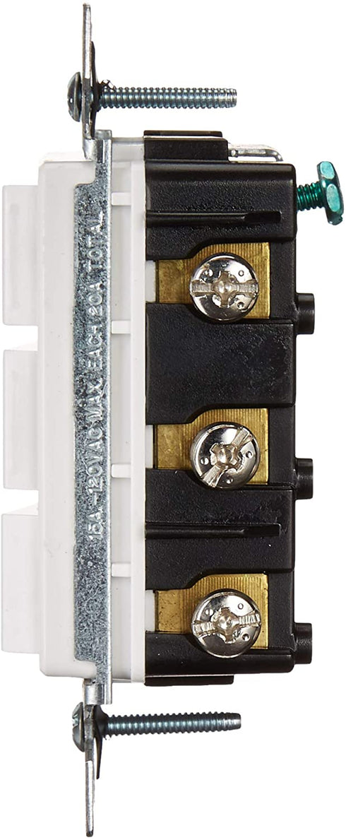 Leviton 1755-W 15 Amp, 120 Volt, Decora Single-Pole, AC Combination Switch, Commercial Grade, Non-Grounded, White