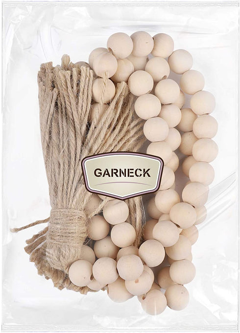 Garneck 58in Wood Bead Garland,Rustic Country Beads Wood Bead Tassel,Farmhouse Wall Hanging Prayer Beads Home Christmas Tree Decoration (1 Pack) (58inch) (1pack-58inch)