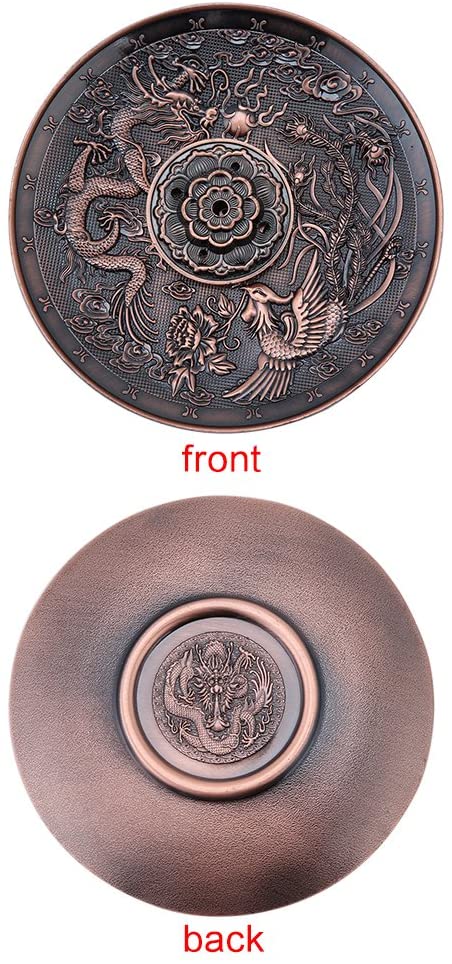 Zinc Alloy Incense Holder with Ash Catcher Stick Incense Burner with Dragon Pattern Censer Plate for Bedroom Temple Office(Red Bronze)