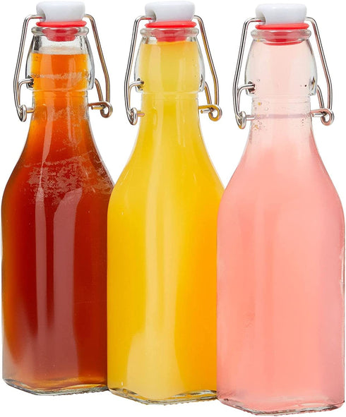 8 oz Swing Top Glass Bottles with Stoppers for Juicing, Vanilla, Sauces, Oils (6 Pack plus Cleaning Brush)