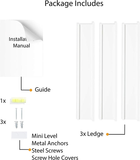 Wallniture Denver Floating Shelves for Wall, White Bookshelf for Kids' and Nursery Room Decor, 17 Inch Picture Ledge Shelf Set of 3