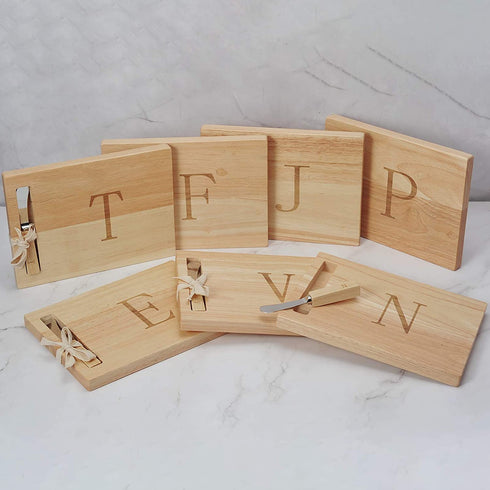 Monogram Oak Wood Cheese Board With Spreader,V-Initial (V)