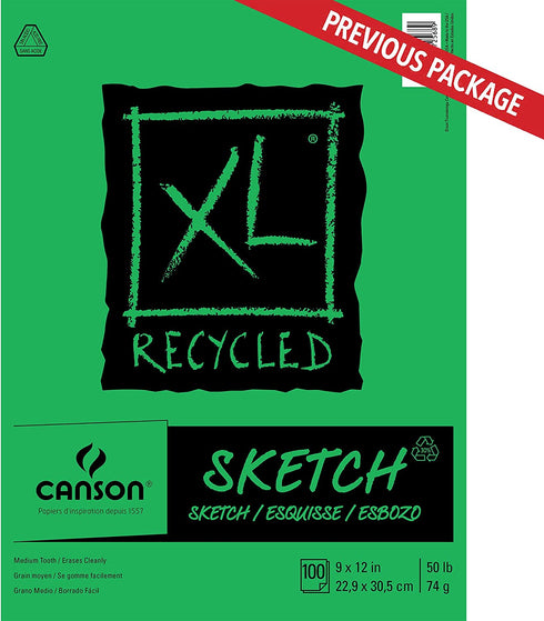Canson XL Series Recycled Paper Sketch Pad, Fold Over, 50 Pound, 9 x 12 Inch, 100 Sheets