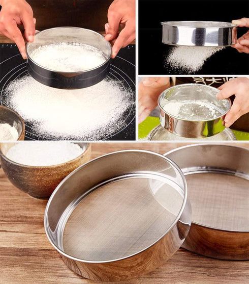 Flour Sifter, Fine Mesh Sifter, Flour Sieve Stainless Steel Round Sifter for Baking Straining Powdering 40 Mesh 15cm 20cm