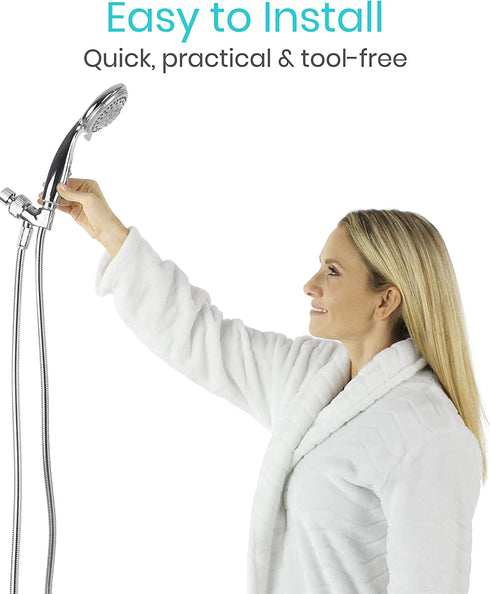 Vive Handheld Shower Head - 2 in 1, Long Hose, High Pressure, Chrome Finish Bathroom Faucet Kit with Large Waterfall Rainfall Head - Universal Adapter Holder Mount for Wall - Clean Overhead Rain Style