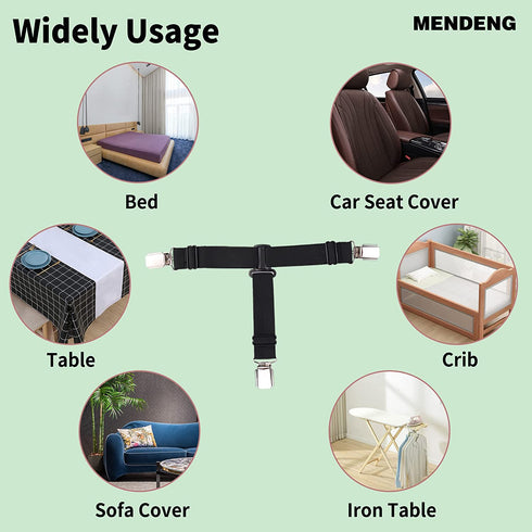 MENDENG 4PCS Black Sheet Straps with Clips Sheet Holders for Corners Suspender Bed Sheet Fasteners