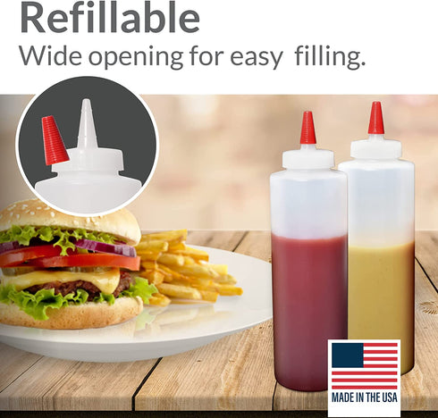 Pinnacle Mercantile Plastic Squeeze Condiment Bottles with Red Tip Cap 16-Ounce Set of 6 Wide Mouth