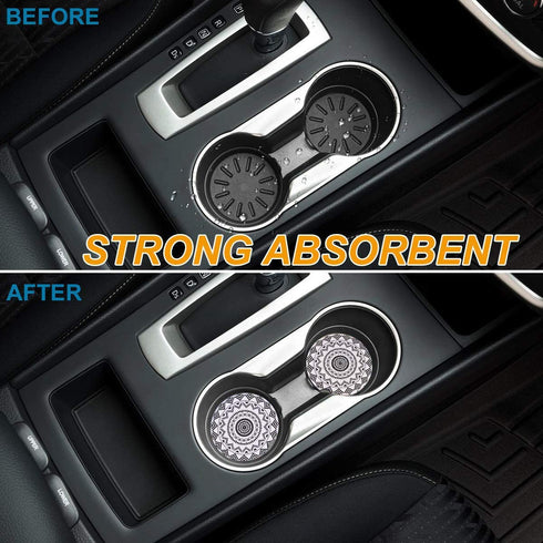 Small Car Coasters for Cup Holders 2.65" Absorbent 2 Pack Car Coaster Ceramic Stone for Drinks Mandala Ethnic Boho Car Accessories Absorb Water Drops