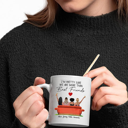 Custom Best Friend Coffee Mug For Women, Personalized Four Sisters Gifts Mug Customized Names For Besties, BFF, Good Friends, Long Distance Friendship, Birthday Gift Idea Mug 11oz, 15oz