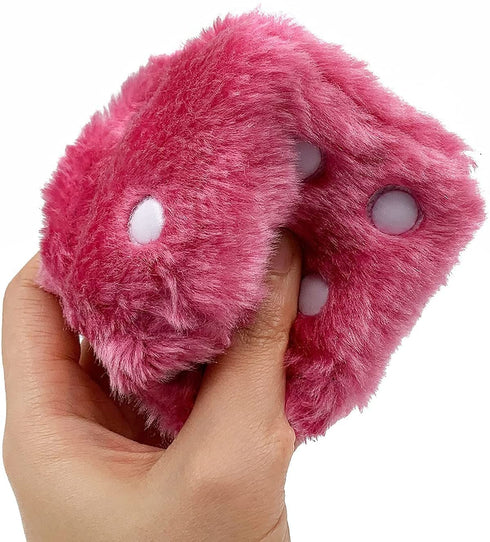 YGMONER Pair of Retro Square Mirror Hanging Couple Fuzzy Plush Dice with Dots for Car Decoration (Pink)