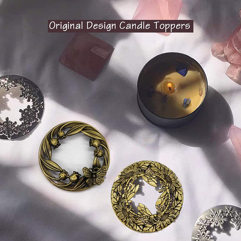 Hion Candle Toppers Scented Candles Cover, Leaf Pine Candle Topper Shade Sleeves for Candle Jars,Candles Gifts for Women Candle Accessories Jar Candle Lid-Help Jar Candles Melt Evenly Space Silver