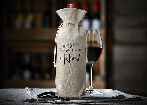 A Toast For The Host Wine Bag, Gift for Bridal Shower Housewarming Party, Gifts for Holiday Hostess Women Wedding Girls Night Burlap Bag €“ 1 Pc(host 002)