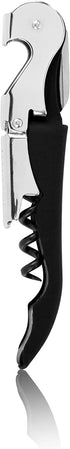 True TrueTap Soft Touch Black Double Hinged Waiters Corkscrew, Stainless Steel Wine Key with Foil Cutter
