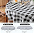 misaya 60" Round Tablecloth, Buffalo Plaid Vinyl Table Cloth, Waterproof Table Cover with Flannel Backing for Kitchen, Fall Picnic, Halloween and Christmas Party, Black and White