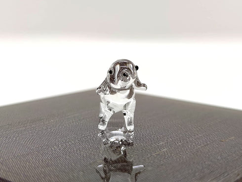 Sansukjai Rare Dog Tiny Micro Crystal Figurines Hand Blown Clear Glass Art Animals Collectible Dog-Lover Gift Home Decor (N)