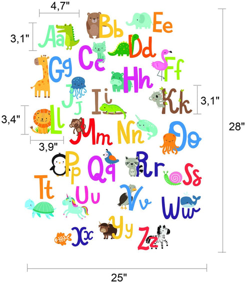 Alphabet Wall Decals for Kids Rooms - ABC Toddler Boy and Girl Playroom D©cor Animal Stickers - Wall Decals for Kids Rooms