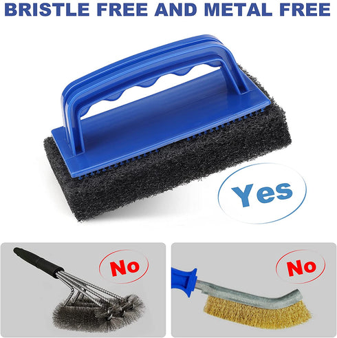 Blackstone Grill Cleaning Kit, Heavy Duty Griddle Scrubber Scouring Pad & Handle, Griddle Cleaning Brush for Charcoal, Gas Grills, Cast Iron Cookware, Oven, Grate, Stovetop
