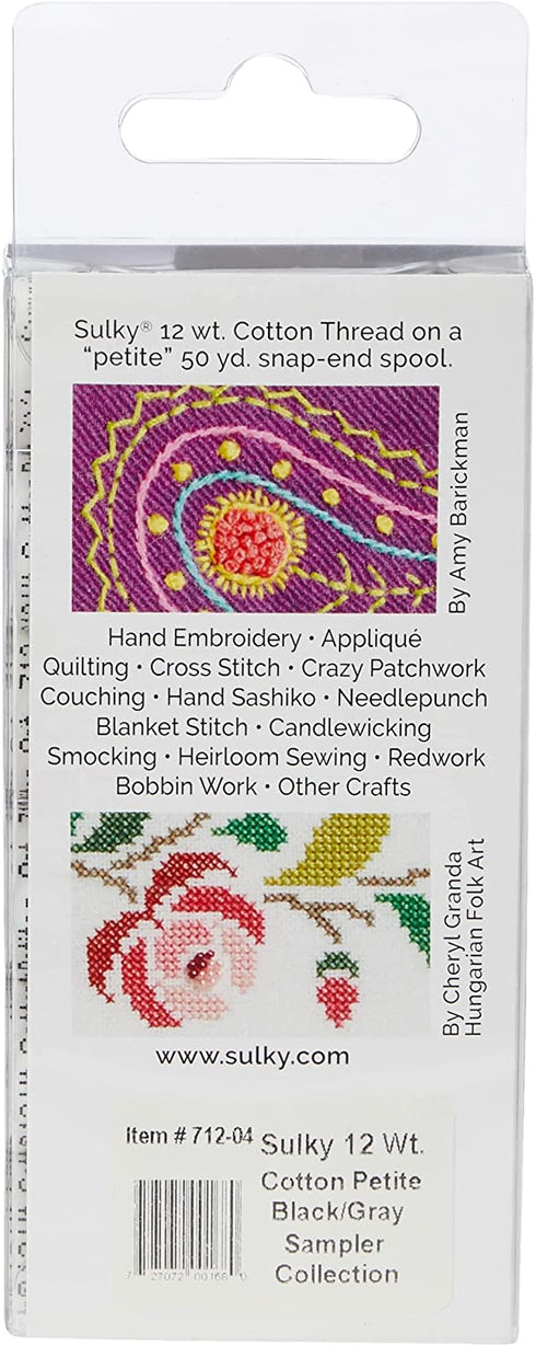 Sulky Sampler 12wt Cotton Petites, Black and Gray Assortment, 6-Pack