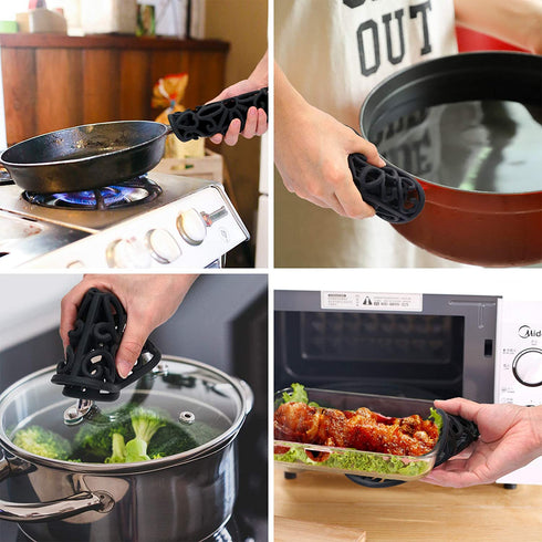 CHEFBEE 3PCS Silicone Trivet Mat - Trivets for Hot Dishes, Table, Countertop, Non-Slip Heat Resistant Modern Kitchen Trivets, Teapot Trivet - Flexible Black Trivet Set