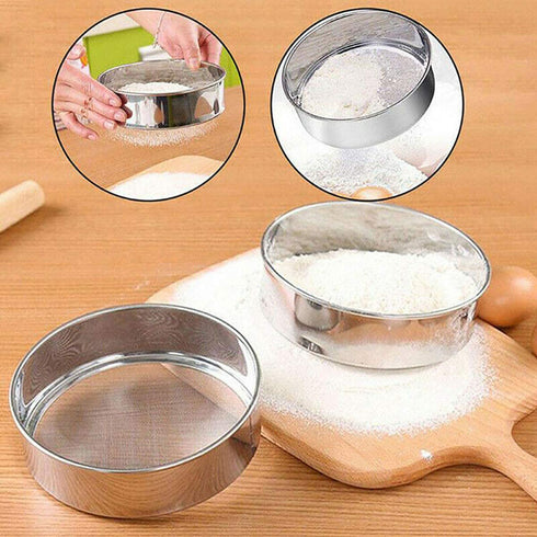 Flour Sifter, Fine Mesh Sifter, Flour Sieve Stainless Steel Round Sifter for Baking Straining Powdering 40 Mesh 15cm 20cm