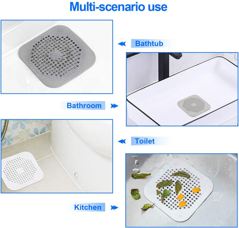 YIMSGO Drain Hair Catcher 2 Packs, Shower/Bathtub Drain Cover, Silicone Hair Catcher for Shower, Square Drain Stopper for Tub,Kitchen,Bathroom Gray/White