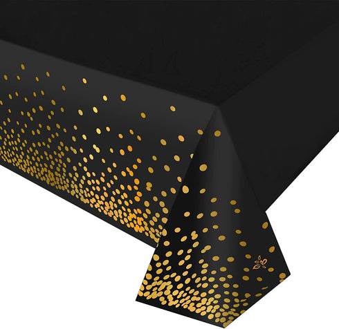 Decostyle Premiun Plastic Tablecloth for Parties, Party Table Cloths Disposable, Stylish Design, Black Gold Dots Decorations, Waterproof, Rectangular Table Cover, 54 Inch x 108 Inch
