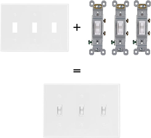 Bates- Triple Light Switch Wall Plate, 3 Pack, White, Triple Light Switch Cover, Light Switch Cover 3 Gang, 3 Switch Plate Cover, 3 Light Switch Cover Plate, 3 Switch Light Switch Cover, Switch Plates