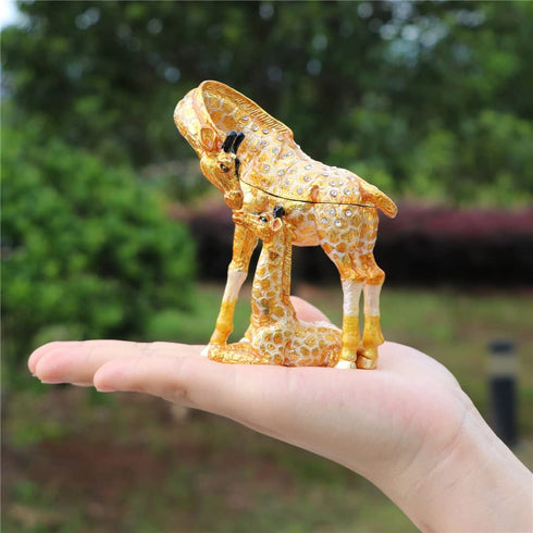 Waltz&F Hand Painted Enameled Giraffe mother and child Decorative Hinged Jewelry Animal Trinket Box Unique Home Decor