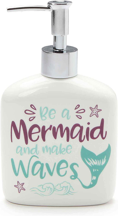 Enesco Our Name is Mud Mermaid Waves Stoneware Soap Dispenser, 12 oz, Multicolor
