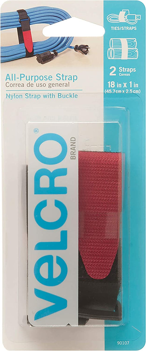 VELCRO Brand 90107 - All Purpose Straps - 18" x 1" All Purpose Strap, 2 Ct. - Black