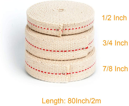 HuaArt 19.5 Foot /3 Rolls Oil Lamp Wick, 1/2 Inch Oil Lantern Wick, 3/4 Inch Flat Cotton Wick, 7/8 Inch Oil Lamp Wicks Burner with Stitch, 6.5 Feet per Roll