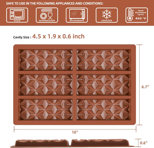 1 Pc Break Apart Chocolate Molds Silicone Deep Candy Bar Molds Silicone Shapes, Silicone Molds for Wax Melts Large( Pyramid )