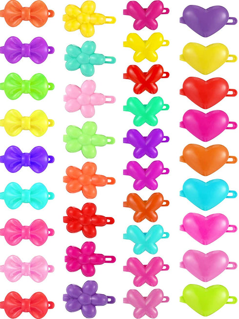 100 Pieces Girls Hair Barrettes Self Hinge Plastic Toddler Kids Baby Hair Barrettes Clips Multi Cute Selection Cartoon Design Hair Pin accessories for Girl (Butterfly, Plum Blossom, Bow, Heart-shaped)