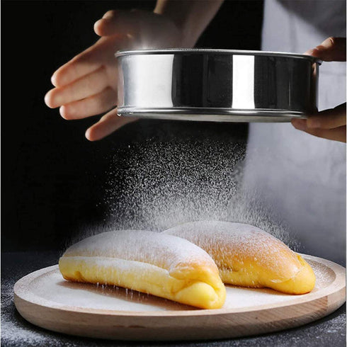 Flour Sifter, Fine Mesh Sifter, Flour Sieve Stainless Steel Round Sifter for Baking Straining Powdering 40 Mesh 15cm 20cm