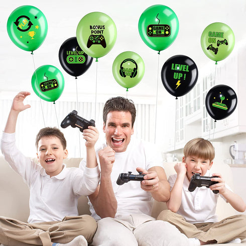 Video Game Party Balloons Set Game Birthday Party Balloons Game Theme Balloons Decorations Gaming Black Green Latex Balloons for Teens Player Birthday Party Supplies, 36 Pieces (Green)