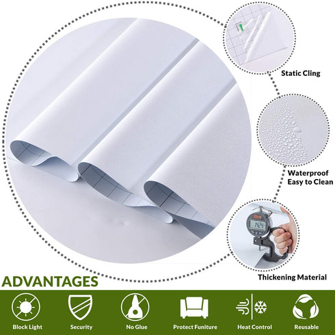 VELIMAX White Blackout Window Film, 100% Light Blocking Window Cover, Opaque Window Cling Vinyl, Privacy Film for Glass Windows, Sun Blocking Window Films Non Adhesive, 17.7in x 78.7in