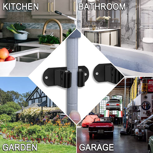 HYRIXDIRECT Mop and Broom Holder Wall Mount Heavy Duty Stainless Steel Wall Mounted Broom Organizer Laundry Room Home Garden Garage Storage and Organization Rack (Black)