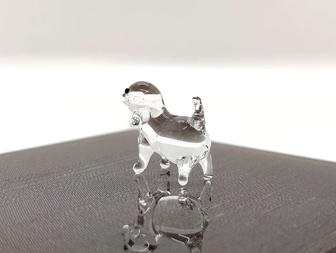 Sansukjai Rare Dog Tiny Micro Crystal Figurines Hand Blown Clear Glass Art Animals Collectible Dog-Lover Gift Home Decor (N)