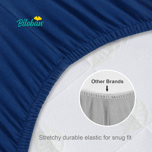 Waterproof Pack N Play Sheets Fitted, 2 Pack Portable Playard / Mini Crib Sheets, Ultra Soft Cotton Pack and Play Sheets, Navy Blue, Washable & Pre-Shrink