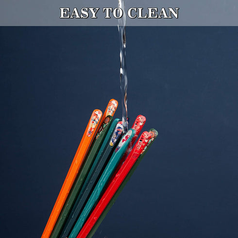 SUPJOYES 5 Pairs Fiberglass Chopsticks - Reusable Japanese Chopsticks Dishwasher Safe, Colorful Chopsticks Gift Set with Different Asian Pattern, Non-Slip Chop Sticks