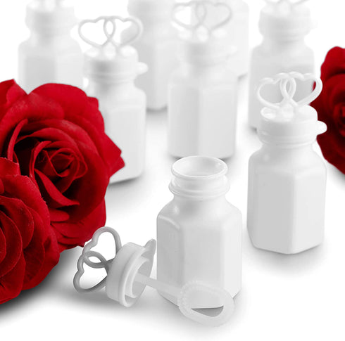 Bulk Wedding Bubbles - (48 Pack) Double Heart Bubble Bottles, for Bridal Party Favors, Anniversaries, Celebrations, Small Prize for Kids, by Bedwina