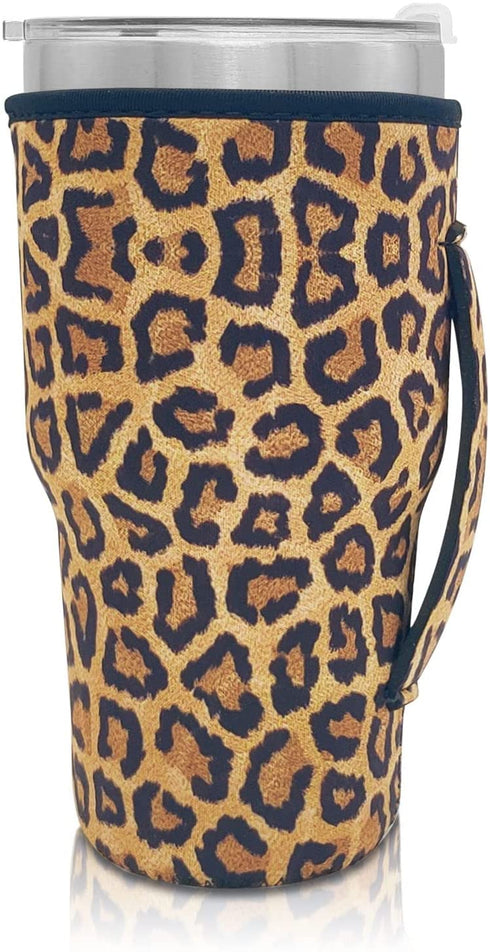 Bottle Sleeve Leopard Print Rainbow Sunflower Water Neoprene Insulated Sleeve Bottle Cover Pouch for 30oz Tumbler Cup (Only Cup sleeves) (Leopard)