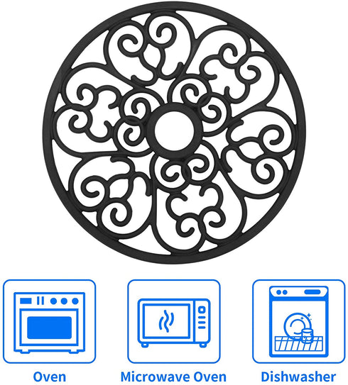 CHEFBEE 3PCS Silicone Trivet Mat - Trivets for Hot Dishes, Table, Countertop, Non-Slip Heat Resistant Modern Kitchen Trivets, Teapot Trivet - Flexible Black Trivet Set