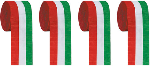 Beistle , 4 Piece Crepe Streamers, 2.5" x 30' (Red/White/Green)