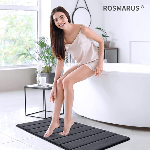 ROSMARUS Memory Foam Bath Rug Non Slip Absorbent Bathroom Rugs with PVC Backing Ultra Soft Bath Room Floor Mat Kitchen Runner Restroom Living Room Carpet,17€?x 24€?, Charcoal Gray