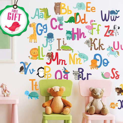 Alphabet Wall Decals for Kids Rooms - ABC Toddler Boy and Girl Playroom D©cor Animal Stickers - Wall Decals for Kids Rooms